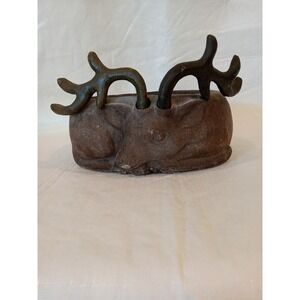 Deer VTG BROWN STONEWARE COMPOSITE Sleeping Buck Planter